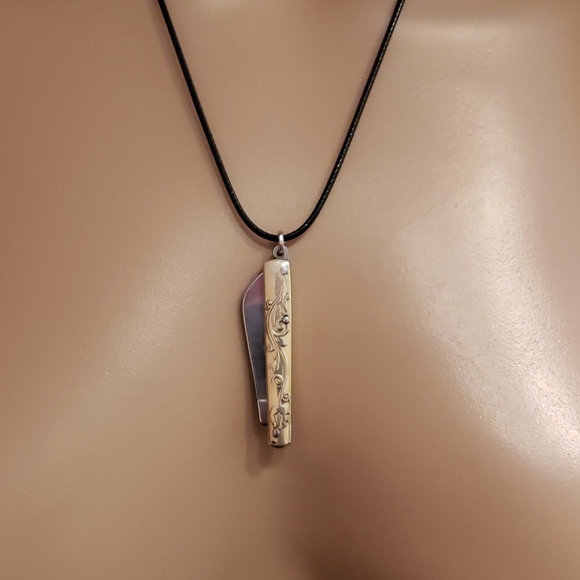 unknown Jewelry - Miniature gold and silver Knife necklace on cord